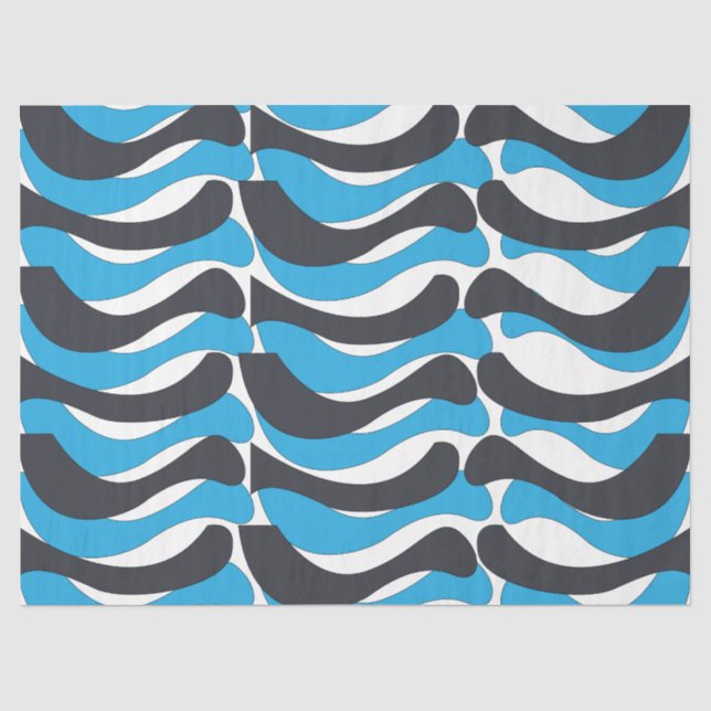 Blue Grey Wavy Stripes Tissue Paper (Front)