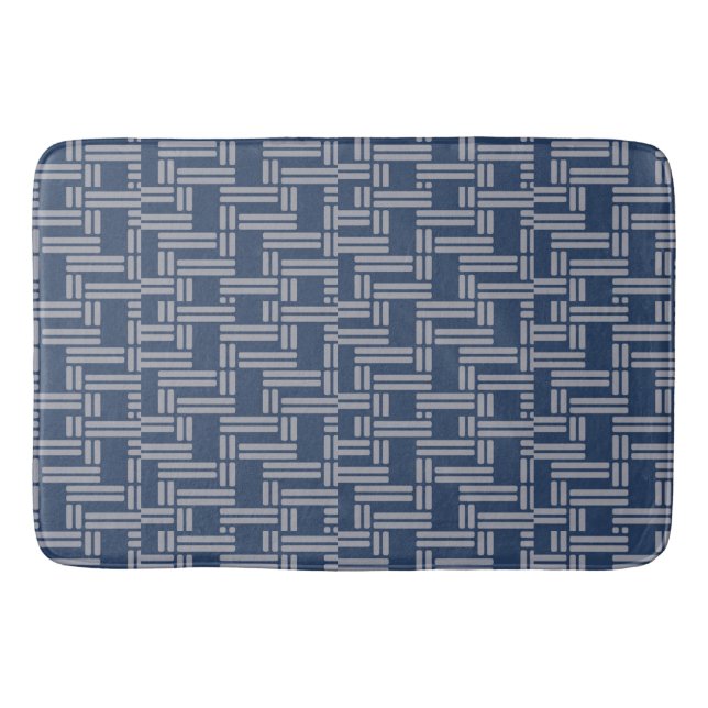 Blue Grey Weave Pattern Japanese Style Bath  Mat (Front)