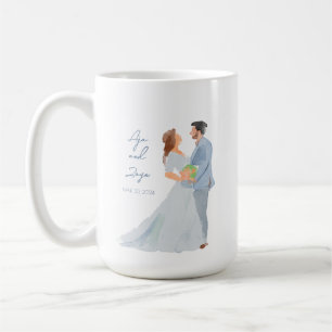 Blue Grey Wedding Couple Personalized Mug w-Date