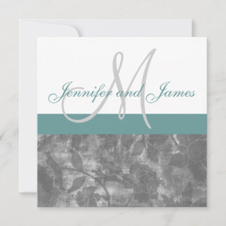 Blue Grey Wedding Invitation Monogram Names Floral