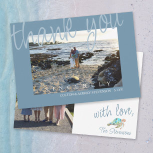 Blue Grey Wedding Photo Thank You Card