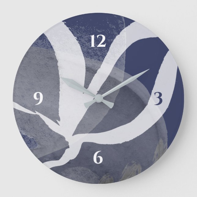 Blue Grey & White Artistic Watercolor Large Clock (Front)