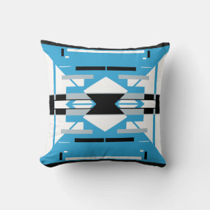 Blue Grey White Black Symmetrical Southwest Look Throw Pillow