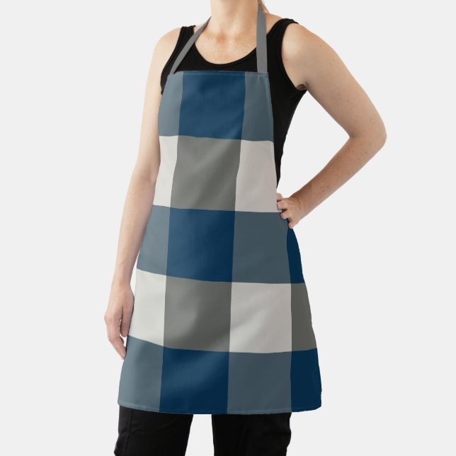Blue Grey White Buffalo Check Baker Apron (Insitu)