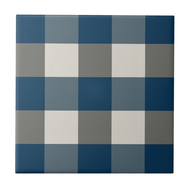Blue Grey White Buffalo Check  Tile (Front)