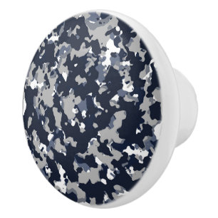 Blue Grey White Camouflage Camo Pattern Ceramic Knob