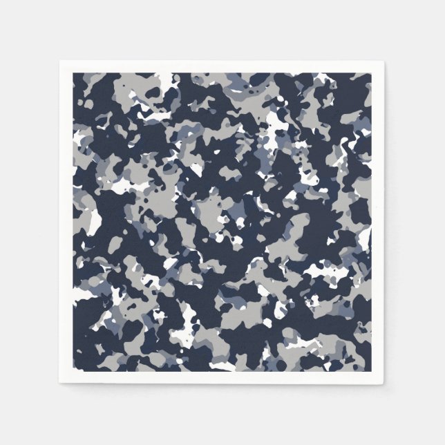 Blue Grey White Camouflage Camo Pattern Party Napkin (Front)