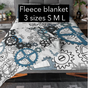Blue Grey White Gears Steampunk Boys Decor Fleece