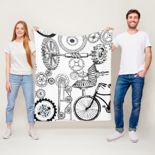 Blue Grey White Gears Steampunk Boys Decor Fleece Blanket