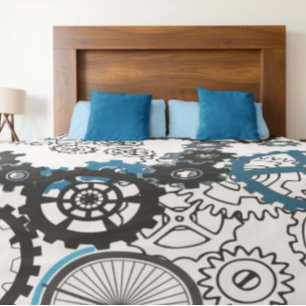 Blue Grey White Gears Steampunk Boys Decor Fleece  Blanket
