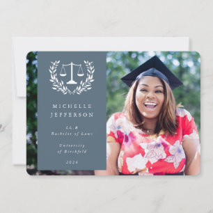 Blue-Grey + White Law Scales Laurel Wreath Photo Announcement