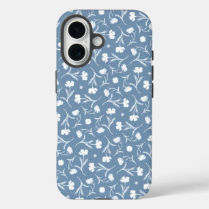 Blue Grey White Liberty Floral Pattern Elegant Pop iPhone 16 Case