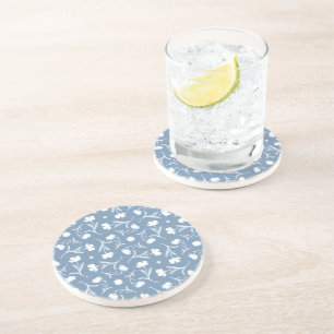 Blue Grey White Liberty Floral Pattern Elegant Pop Coaster