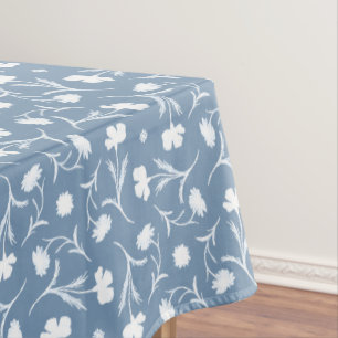 Blue Grey White Liberty Floral Pattern Elegant Pop Tablecloth
