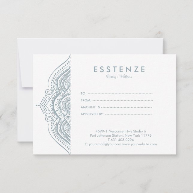 Blue-grey White Mandala Gift Certificate Design (Back)