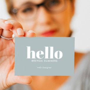 Blue Grey White Minimal Hallo Business Card
