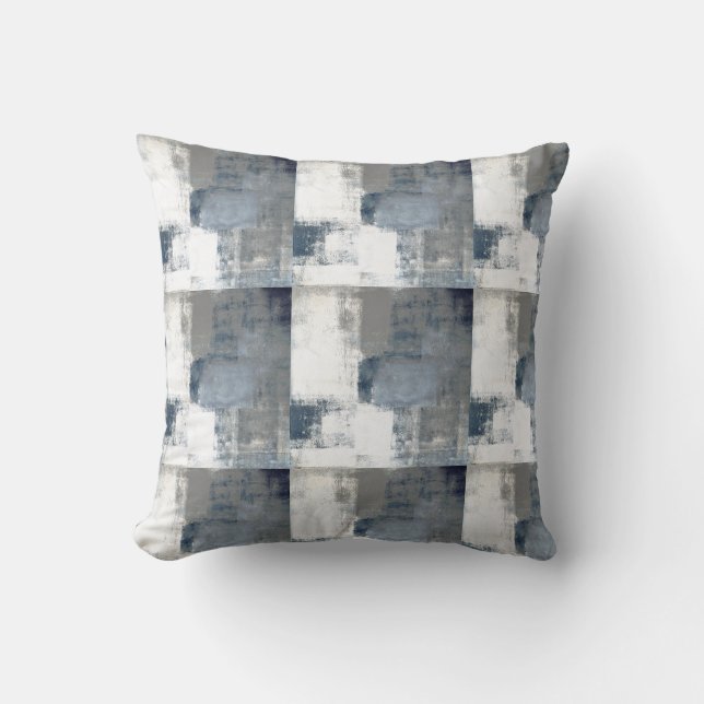 Blue Grey & White Modern Abstract Decor Pillow (Front)