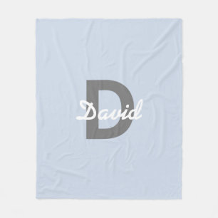 Blue Grey White Name & Monogram Fleece Blanket