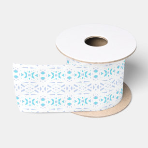 Blue Grey White Pastel Deco Pattern Baby Boy Gift Satin Ribbon