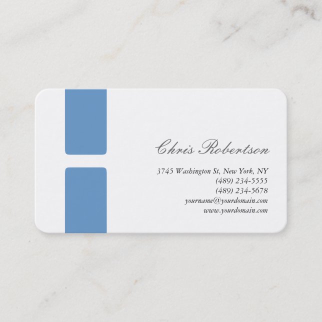 Blue-Grey White Round Corner Script Business Card (Front)