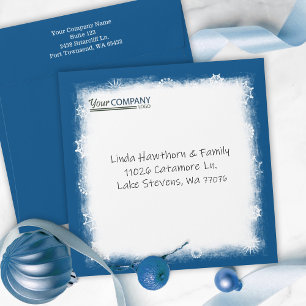 Blue-Grey White Snowflakes Company Logo Addressed Envelope