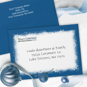 Blue-Grey White Snowflakes Company Logo Addressed Envelope