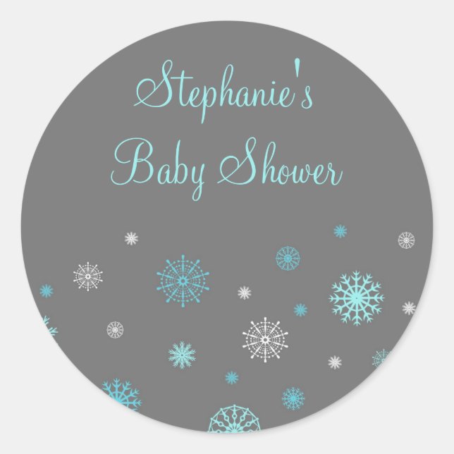 Blue Grey Winter Baby Shower Favour Stickers (Front)