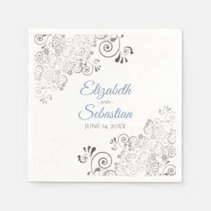 Blue & Grey with Silver Frills Elegant Wedding Napkin
