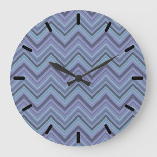 Blue-grey zigzag stripes large clock