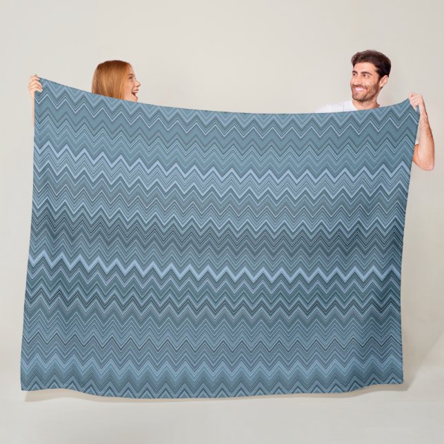 Blue Grey Zigzag Wavy Pattern Fleece Blanket (In Situ)