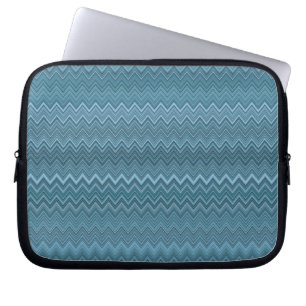 Blue Grey Zigzag Wavy Pattern Laptop Sleeve