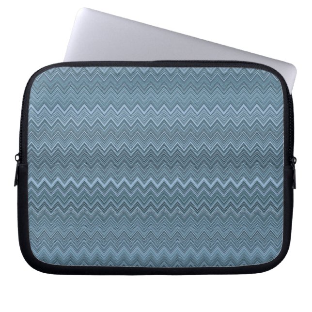 Blue Grey Zigzag Wavy Pattern Laptop Sleeve (Front)