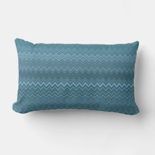 Blue Grey Zigzag Wavy Pattern Lumbar Pillow