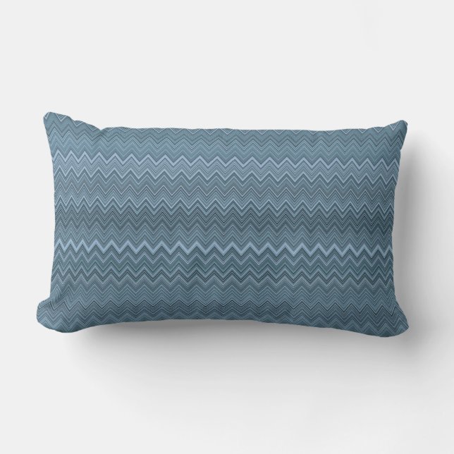 Blue Grey Zigzag Wavy Pattern Lumbar Pillow (Front)