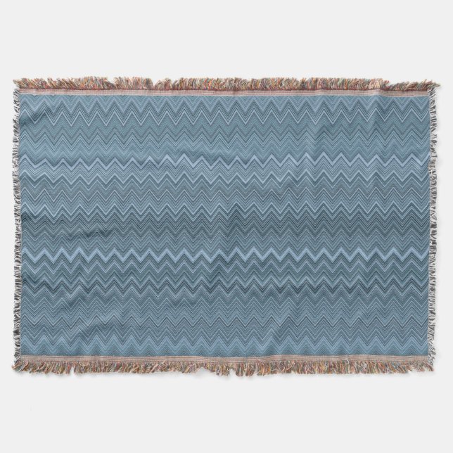 Blue Grey Zigzag Wavy Pattern Throw Blanket (Front)