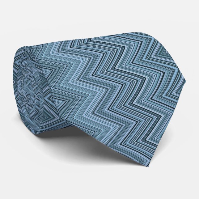 Blue Grey Zigzag Wavy Pattern Tie (Rolled)