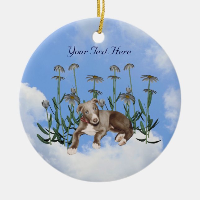 Blue Greyhound Chiot Fleurs Ornement Chien (Devant)