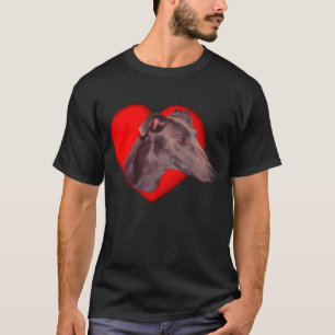 Blue Greyhound Face Red Heart Dog   T-Shirt