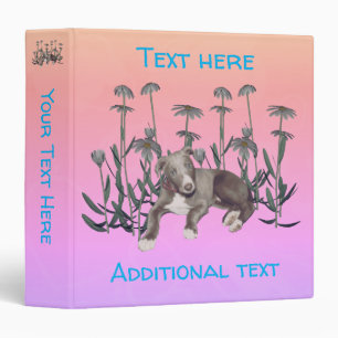 Blue Greyhound Puppy And Daisies Personalized Binder