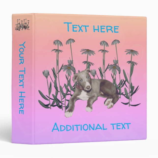 Blue Greyhound Puppy And Daisies Personalized Binder (Front/Spine)