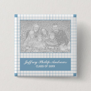 Blue Grid Photo 2 Inch Square Button