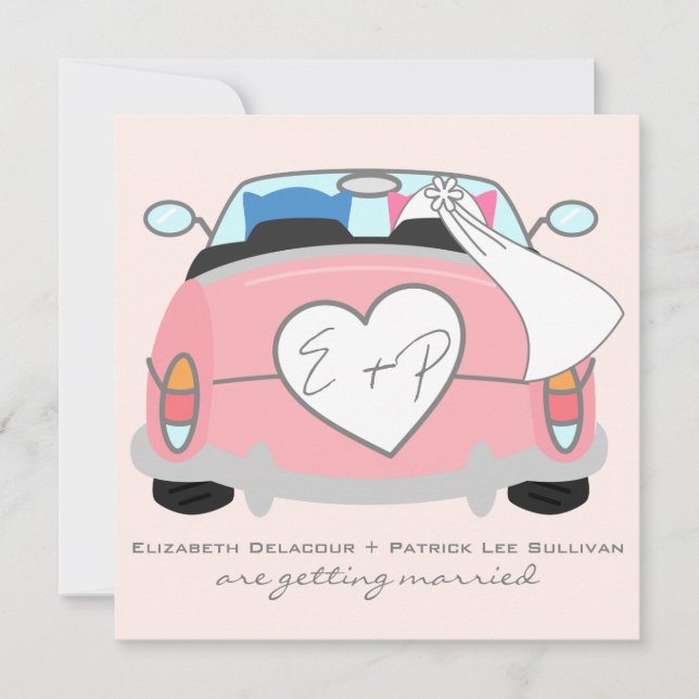 Blue Groom Owl & Pink Bride Owl Wedding Invitation (Front)