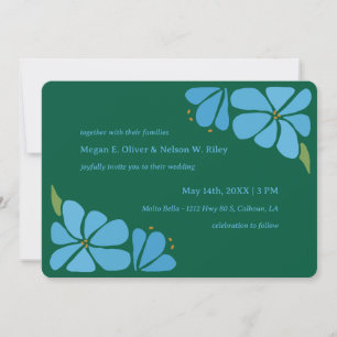Blue Groovy Flower Pattern Wedding Invitation