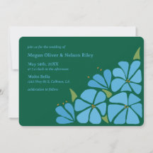 Blue Groovy Flower Pattern Wedding Invitation