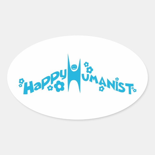 Blue Groovy Happy Humanist Oval Sticker (Front)