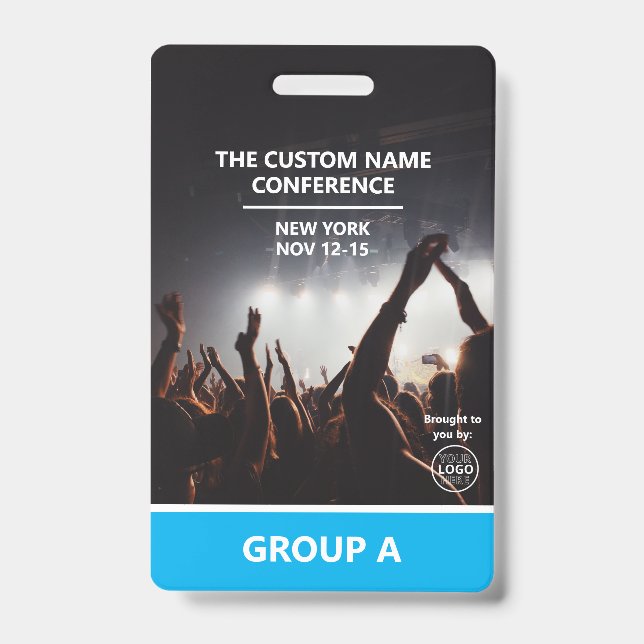 Blue Group Conference QR Code Custom Access Pass Badge (Front)