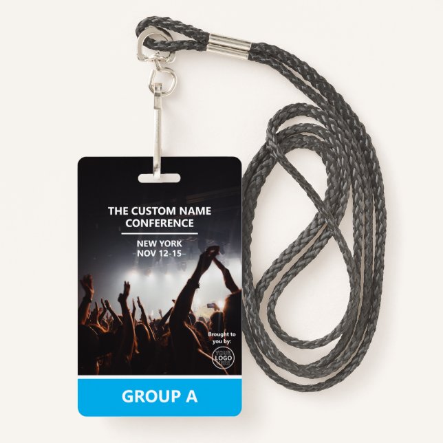 Blue Group Conference QR Code Custom Access Pass Badge (Front with Lanyard)