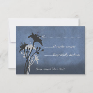 Blue Grunge and Silhouetted Wildflowers RSVP Card