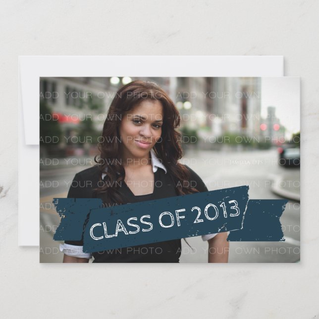 Blue Grunge Banner 2013 Grad Invitation (Front)