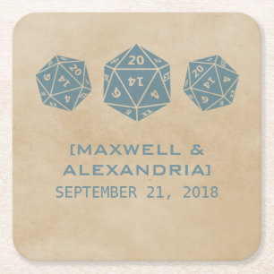 Blue Grunge D20 Dice Gamer Paper Coasters